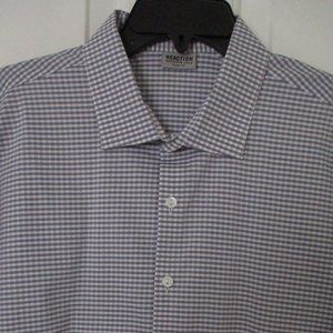 Kenneth Cole Reaction Mens L/S Tan Blue Stretch Dress Shirt NWOT - 17.5/34-35